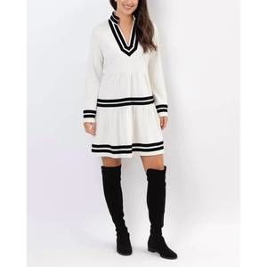 slim fit dress slacks Black Lace Trim Long Sleeve Tunic Flare Dress Black / Xs / H23203